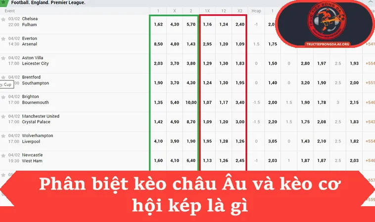 Phân biệt kèo châu Âu và kèo cơ hội kép là gì